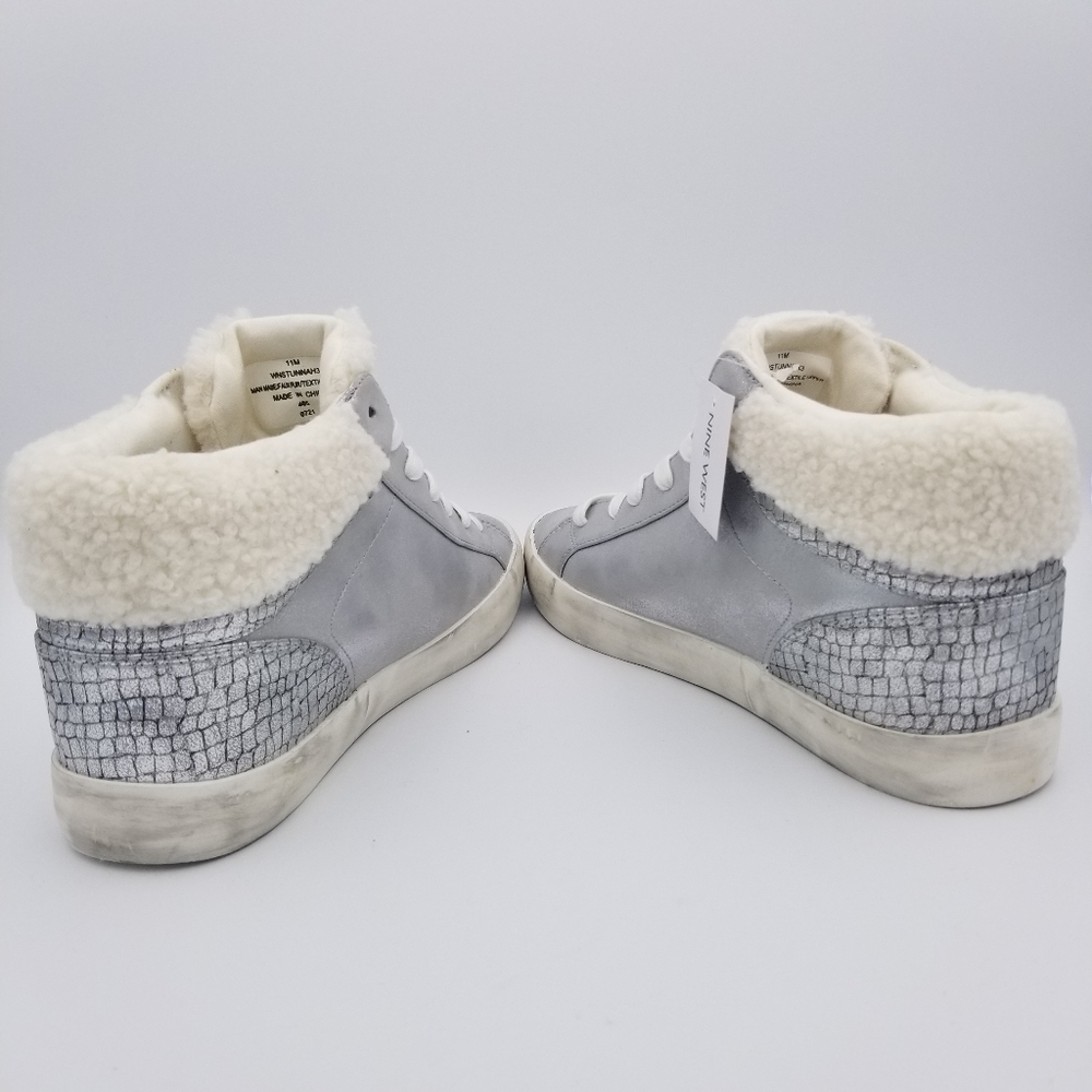Nine West Stunnah3 High-Top Sneakers, Silver Multi, Faux Fur lined, Women's 11 - Picture 9 of 16